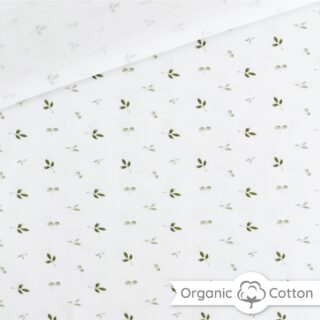 Single Jersey - Little Green Leaves Weiß - ORGANIC