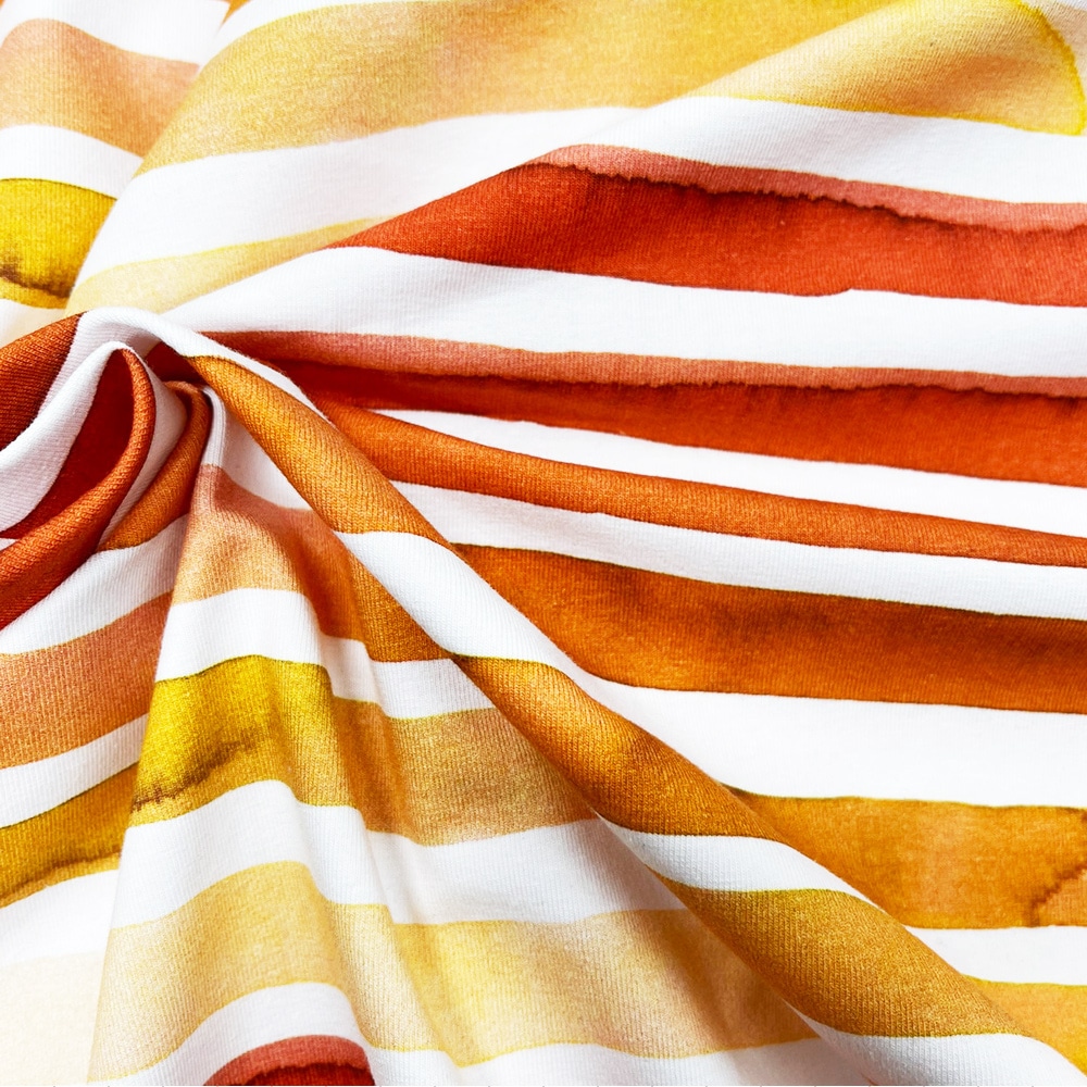 Jersey Single Stripes DIY - - Weiß Orange Painted Stoffe