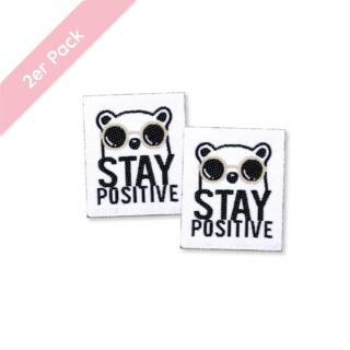 Weblabel “Bear stay positive” – 25 x 30 mm aufbügelbar - 2 Stück