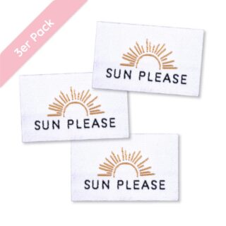 Weblabel “Sun please” Gelb – 40 x 25 mm aufbügelbar - 3 Stück