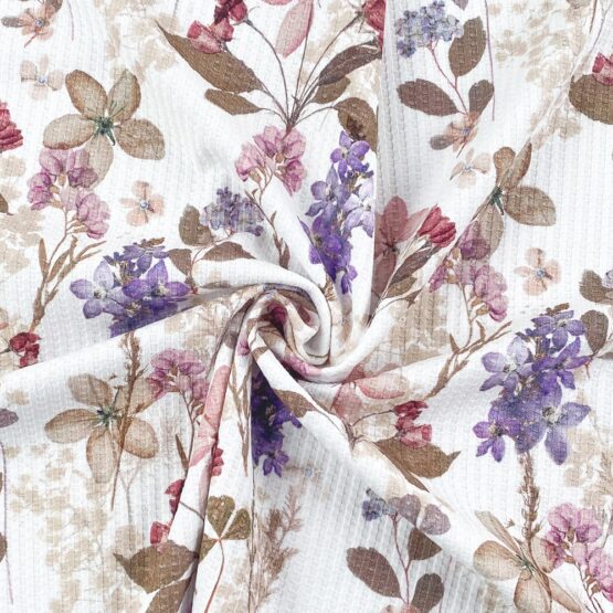 Soft Waffel Jersey – Rosé & Purple Flowers – Weiß