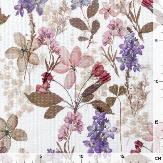 Soft Waffel Jersey – Rosé & Purple Flowers – Weiß