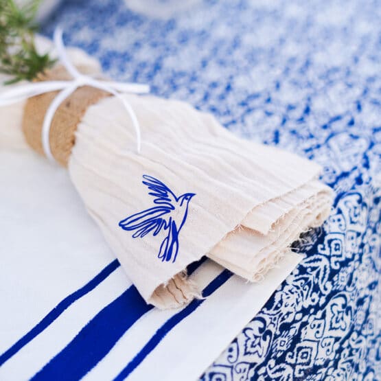 DIY Stoffe Inspiration - gedeckter Tisch - Blau Weiß - Plott Mediterran