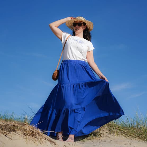 DIY Stoffe Outfit - Stufenrock Stinya - Shirt Finja - Plott - Blau Weiß - Mediterran